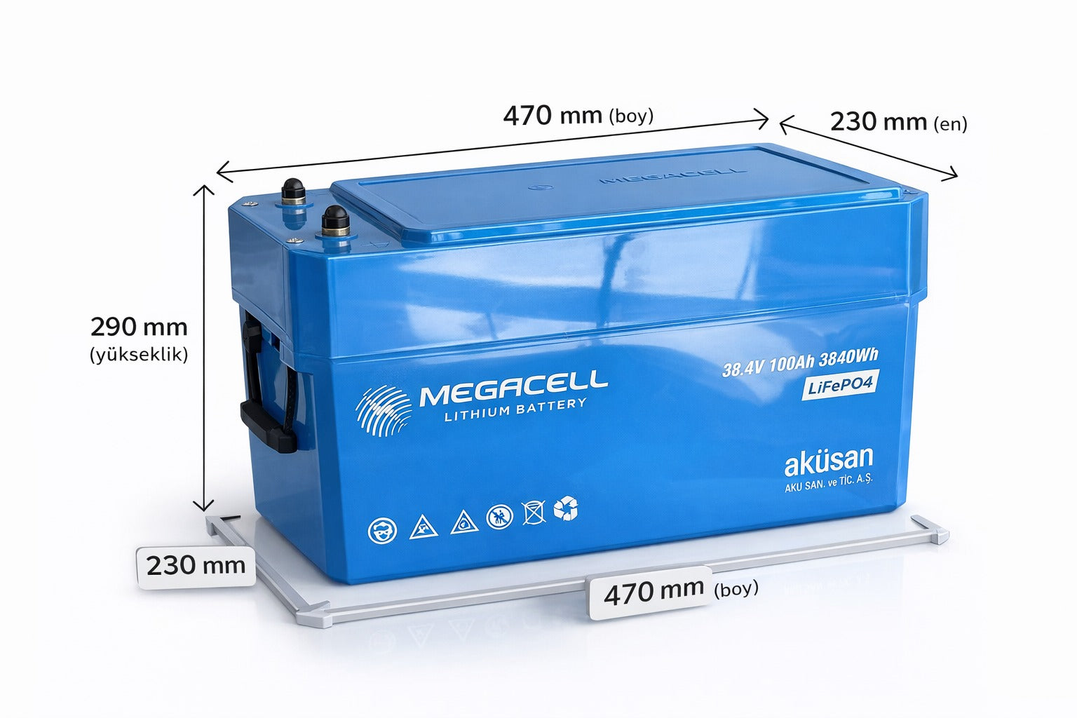 Megacell 38,4V 100 Ah LiFePO₄ Lityum Demir Fosfat Batarya