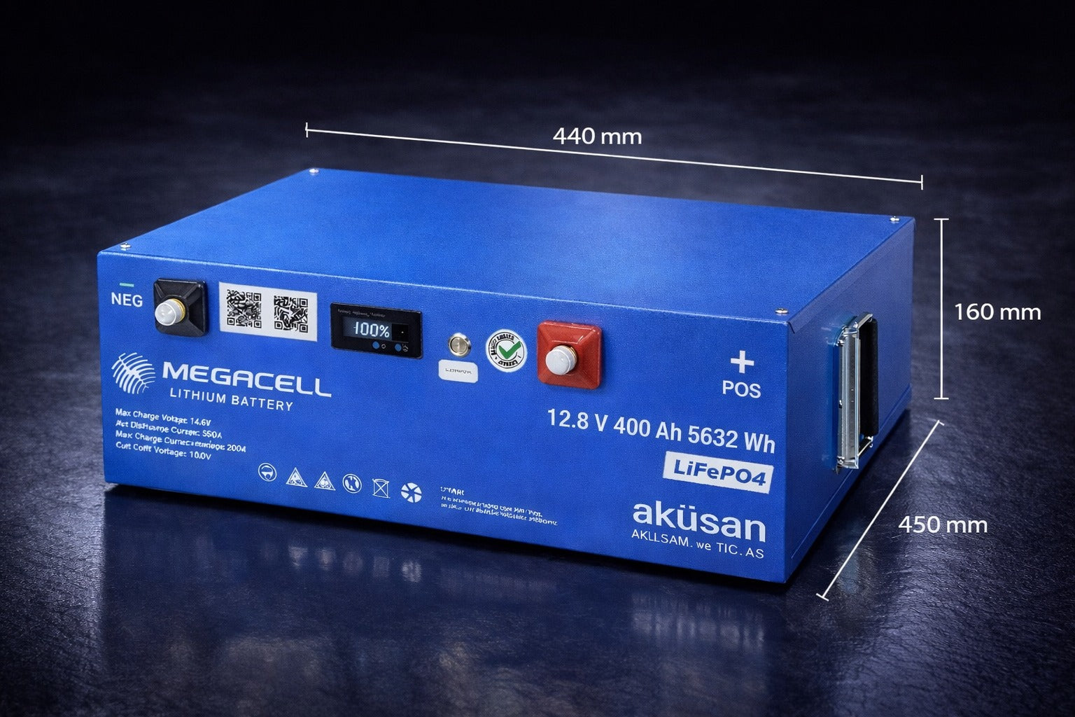 Megacell 12,8 V 400 Ah LiFePO₄ Rack Tipi Akü | Sunucu Kabini Uyumlu Lityum Enerji Depolama