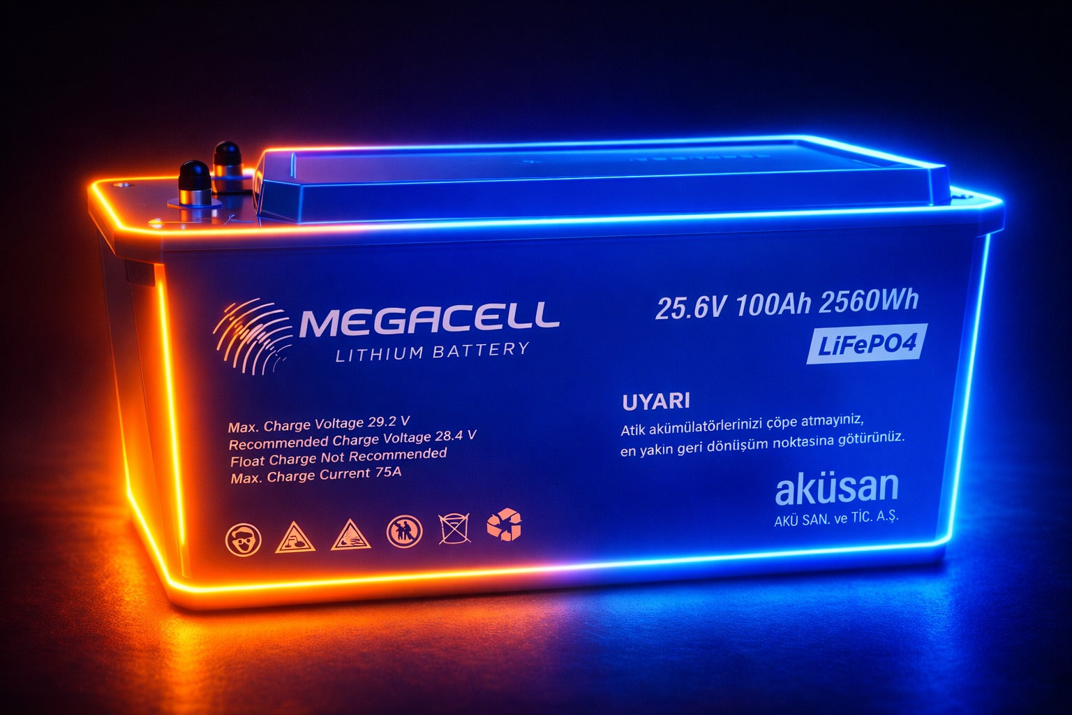 Megacell Lityum Demir Fosfat Akü 25.6 V 100 Ah LiFePO4