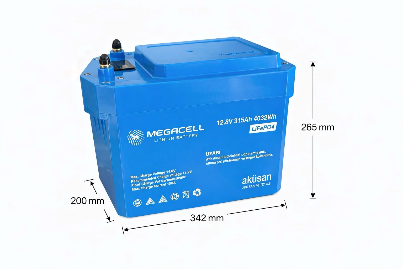 Megacell Lityum Demir Fosfat Akü 12,8 V 315 Ah LiFePO4